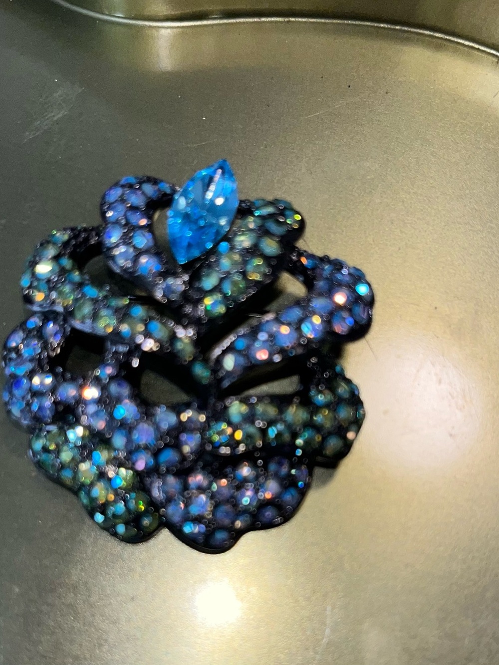 Blue Crystal Floral Brooch - Women's Jewelry